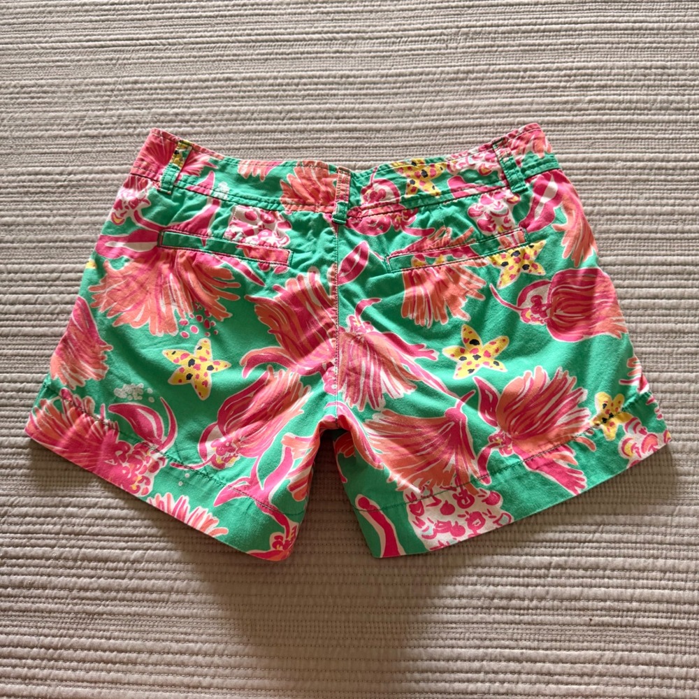 Lilly Pulitzer Callahan Womens Green Pink Floral Starfish Tropical Shorts Size 2 - Picture 5 of 8